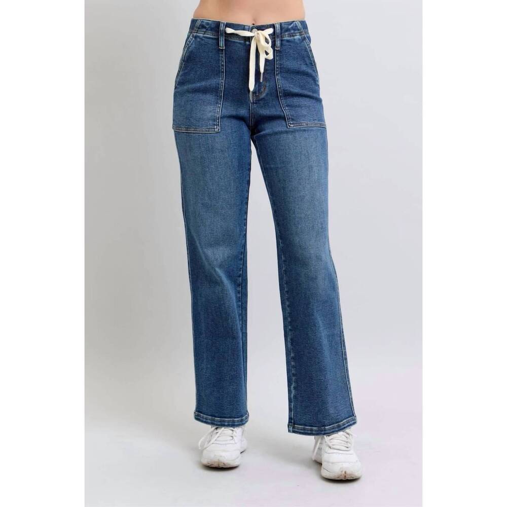 NEW JUDY BLUE hi-rise drawstring waist jeans in blue
